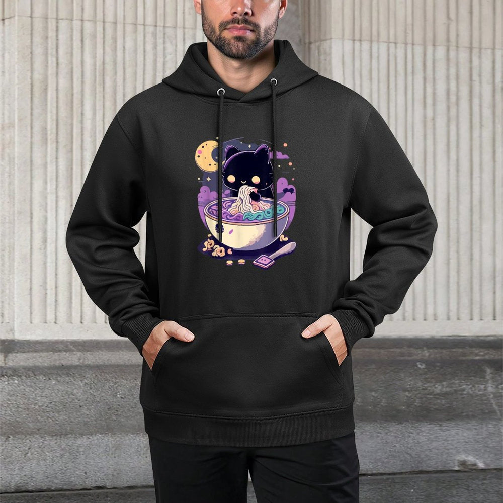 Creepy Kawaii Cat Eating Ramen Noodles Pastel Goth Aesthetic Shrink-Resistant Hoodie