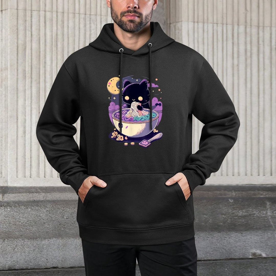 Creepy Kawaii Cat Eating Ramen Noodles Pastel Goth Aesthetic Shrink-Resistant Hoodie