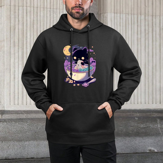 Creepy Kawaii Cat Eating Ramen Noodles Pastel Goth Aesthetic Shrink-Resistant Hoodie