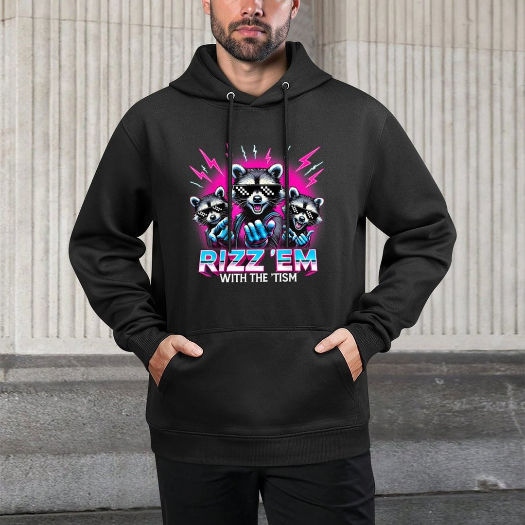 Autism Funny Rizz Em With The Tism Meme Autistic Raccoon Colorfast Hoodie