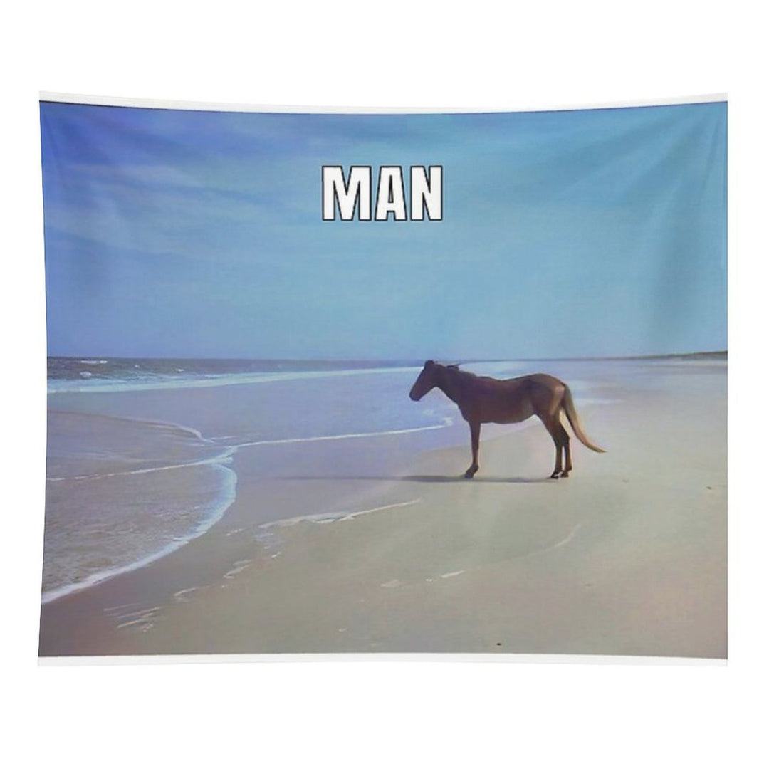 Man ♞ HD  Horse on Beach Meme Tapestry