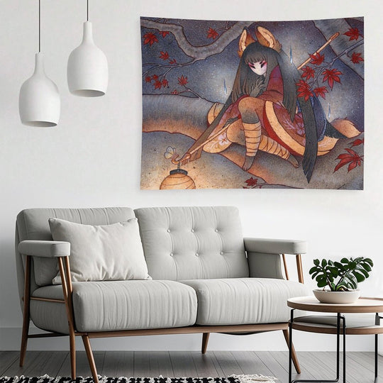 Japanese Maple Kitsune with Lantern Tapestry
