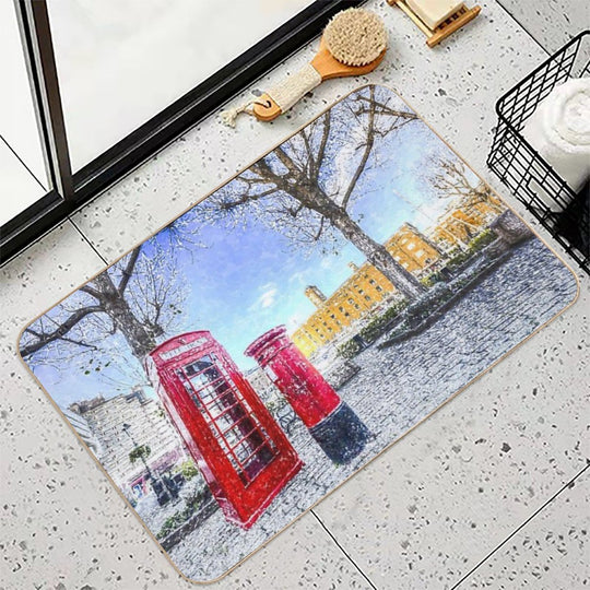 Post Box Phone Box London Art  Slip-Resistant Bath Mat