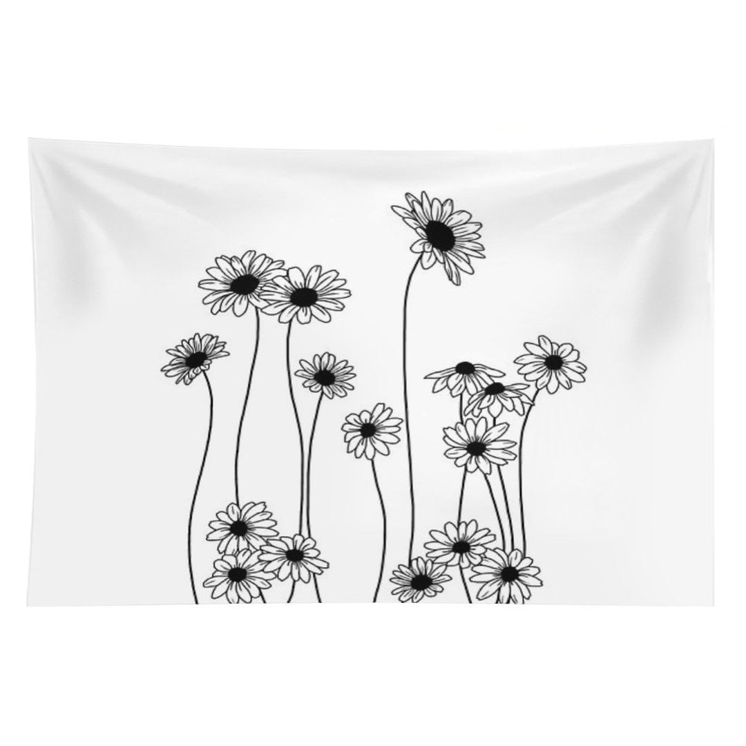 Daisies Botanical Line Drawing Tapestry
