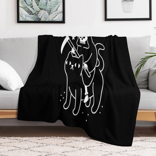 Death Rides A Black Cat Durable Throw Blanket