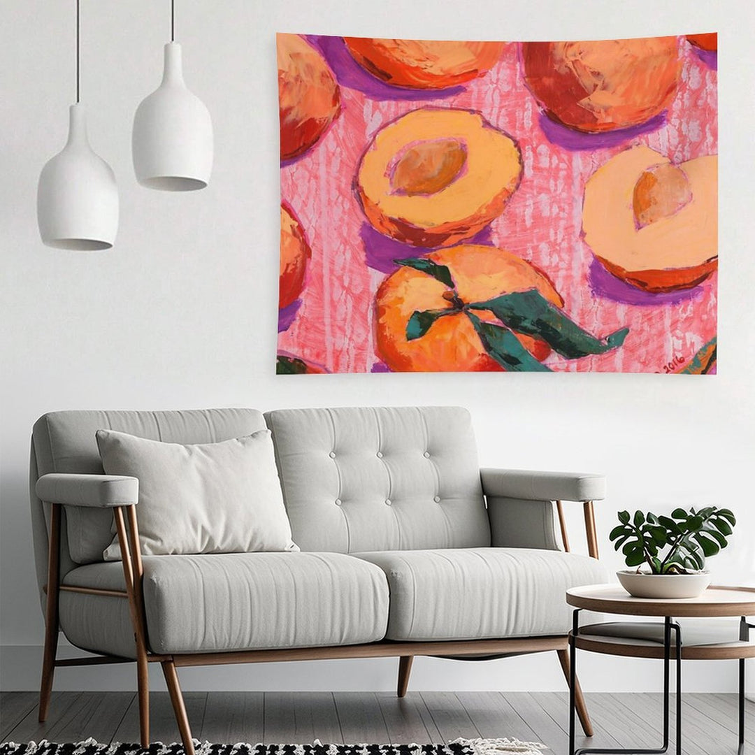 Peaches on Pink Background Tapestry