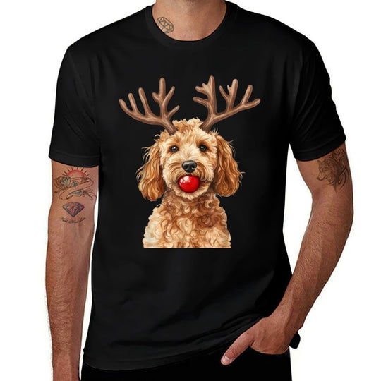 Doodle Dog Reindeer Red Nose Christmas Funny Pet  Vintage-inspired T-Shirt