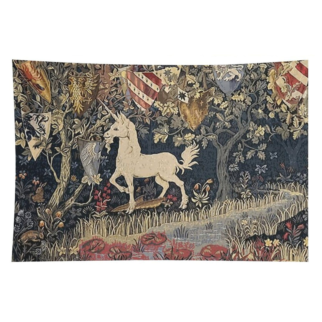 Medieval Unicorn Midnight Floral Tapestry Tapestry