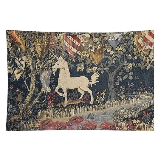 Medieval Unicorn Midnight Floral Tapestry Tapestry