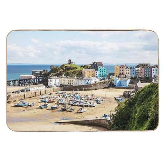 Pastel Houses, Tenby, Wales  Fade-Resistant Bath Mat