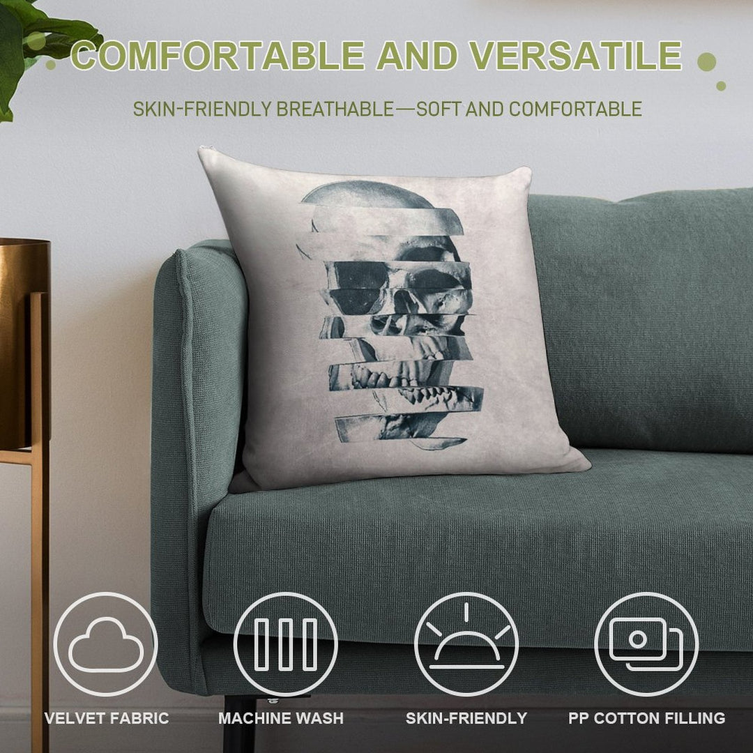 Glitch Skull Mono Soft Decorative Cover Throw Pillow