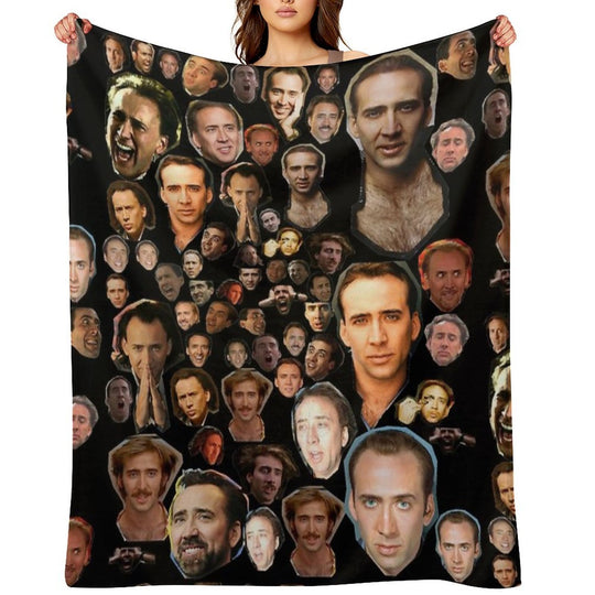 Nicholas Cage Faces Pattern - Nicolas Cage - Nick Cage - Nic Cage Faces Pattern Plush Throw Blanket