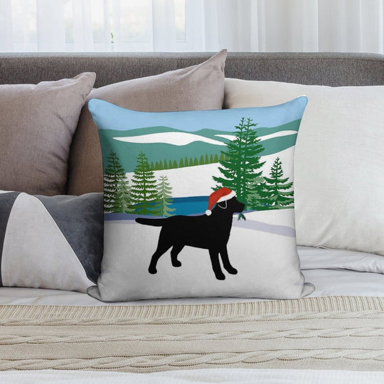 Black Labrador Christmas Winter View Soft Luxury Feel Throw Pillow