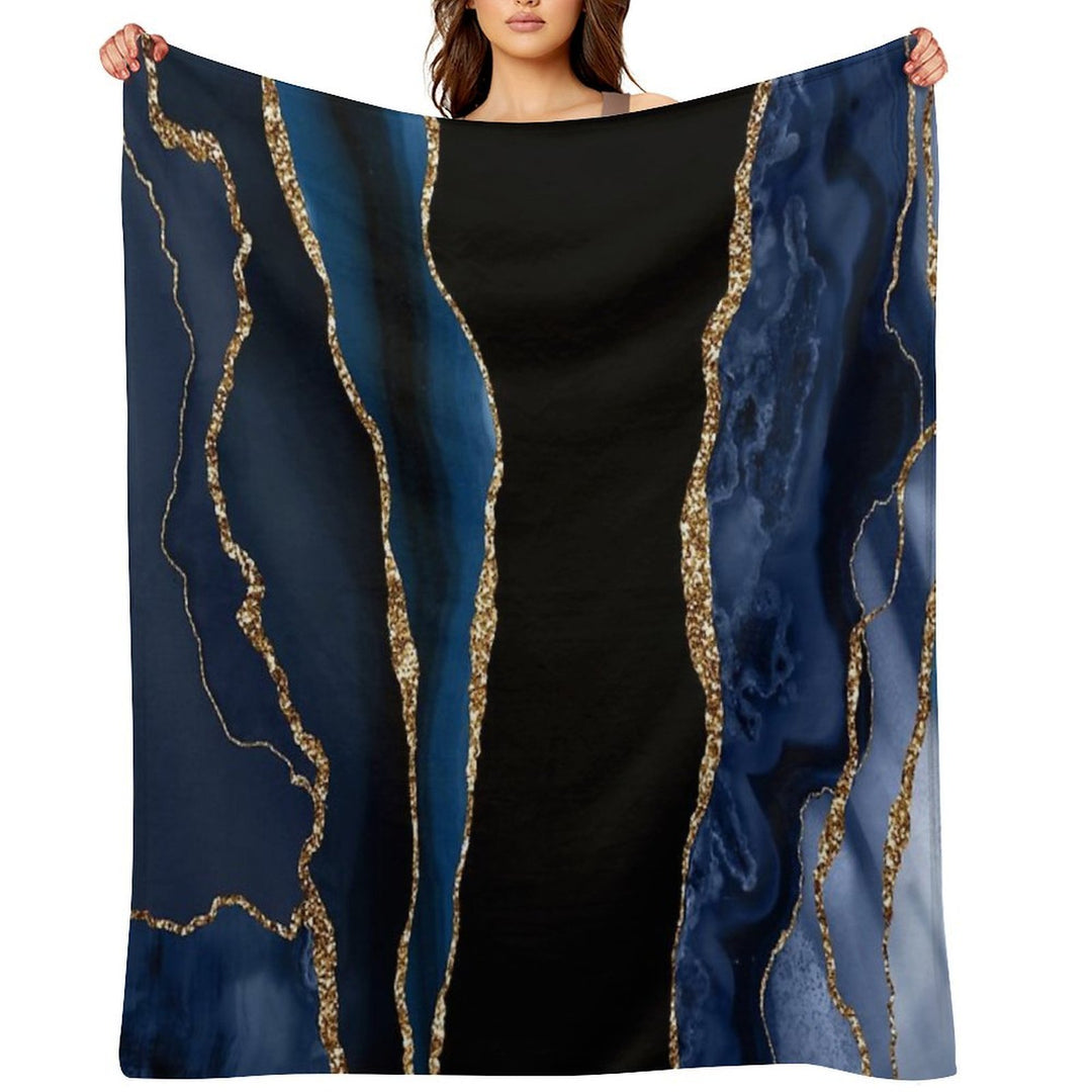 Abstract Blue And Gold Modern Geode Agate Design Multi-functional Throw Blanket