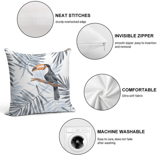 Palm Leaves And Toucan Soft Anti-Pilling Throw Pillow