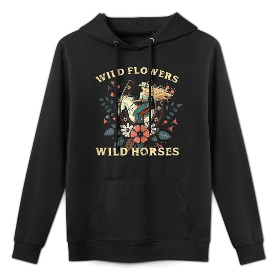 Wild Flowers Horses Vintage Equestrian Farm Women Girls Kids Moisture-Wicking Hoodie