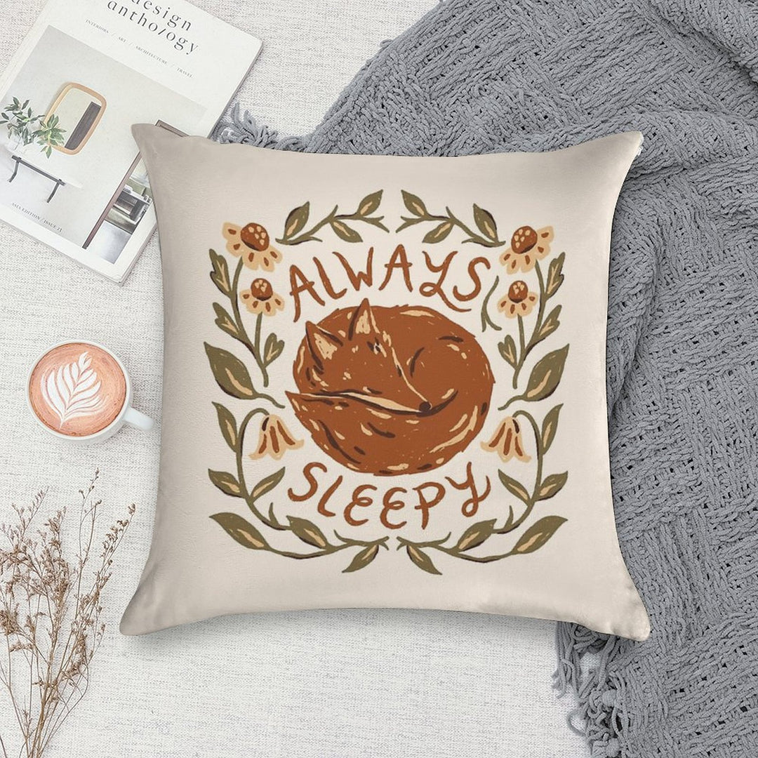 Always Sleepy Fox Soft Hidden Zipper Throw Pillow