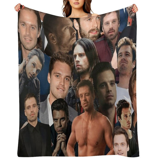 Sebastian Stan Photo Collage Actor Handsome Actor For Fans Womens Multi-functional Throw Blanket