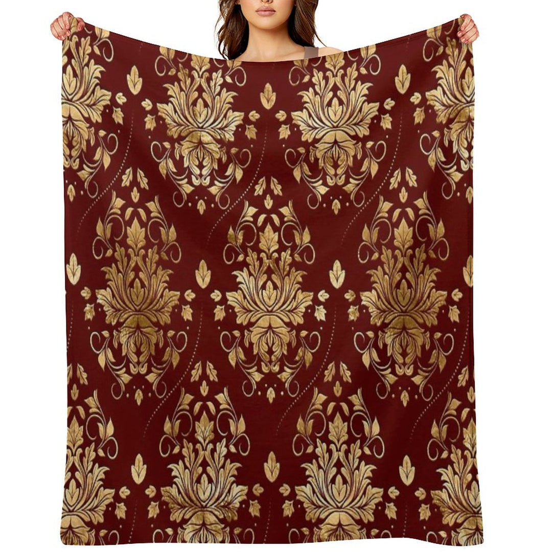 Oriental Vintage Damask Pattern - Red And Gold Lightweight Throw Blanket