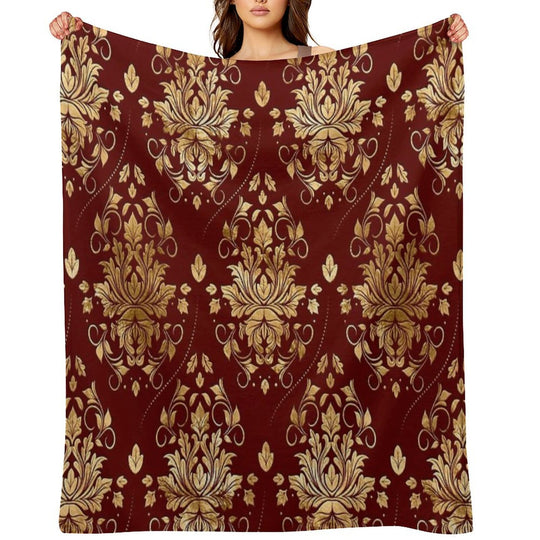 Oriental Vintage Damask Pattern - Red And Gold Lightweight Throw Blanket