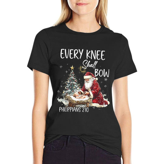 Vintage Every Knee Shall Bow Santa Clause Religious Xmas  Oversized Silhouette T-Shirt