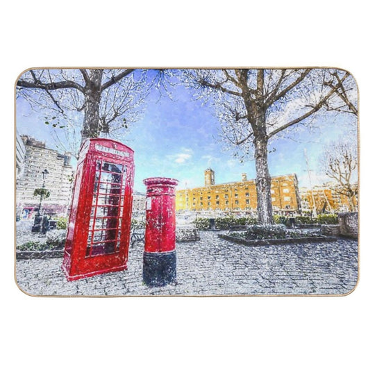 Post Box Phone Box London Art  Slip-Resistant Bath Mat