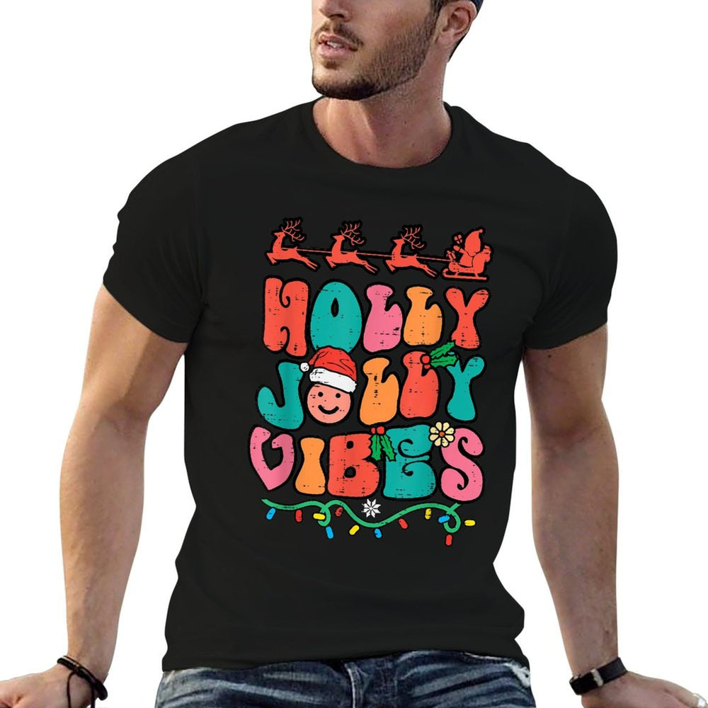 Groovy Christmas Jolly Holly Vibes Retro Xmas Men Women Kids Comfortable T-Shirt