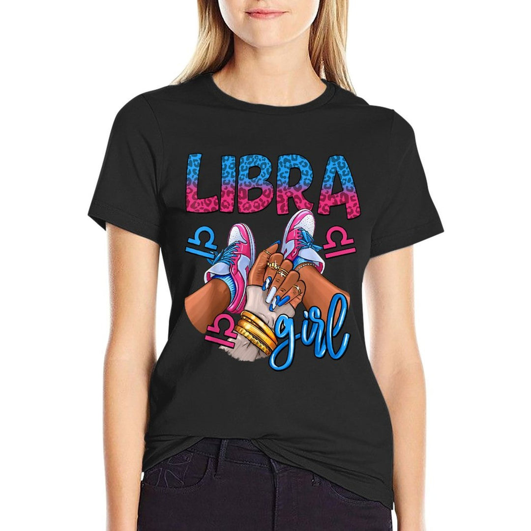 Libra Black Girl Birthday Women Sneakers Nails Zodiac  Lightweight T-Shirt