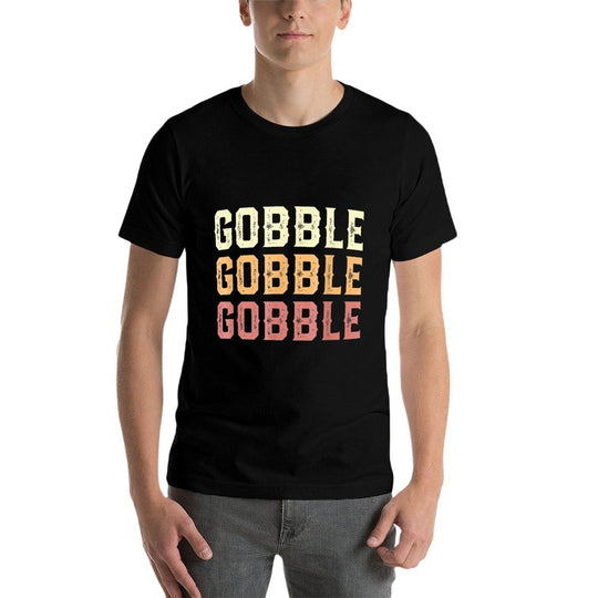 Thanksgiving Turkey Fun Gobble Gobble Gobble Men Boys  Ribbed Collar T-Shirt
