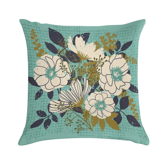 Floral Bouquet ~ on Turquoise Soft Decorative Cover Throw Pillow