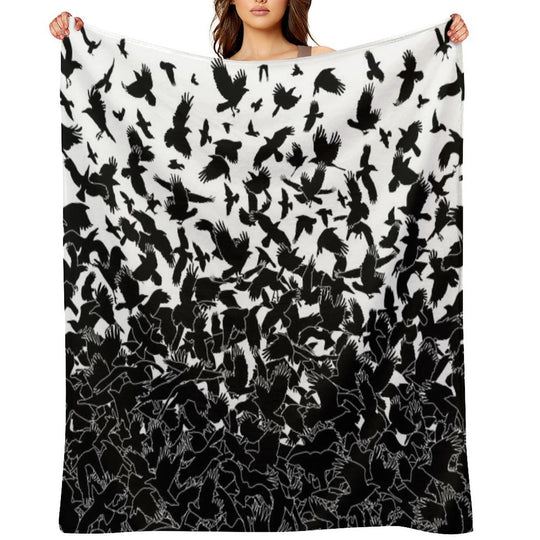 Raven Crow Flying Birds Abstract Goth Halloween Pattern Velvety-soft Throw Blanket