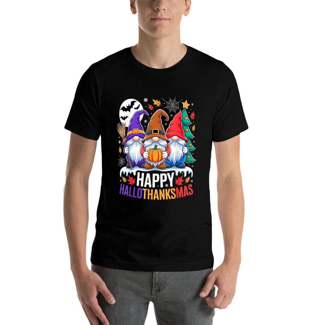 Happy Hallothanksmas Gnomes Lover Halloween Merry Christmas  Relaxed-fit T-Shirt