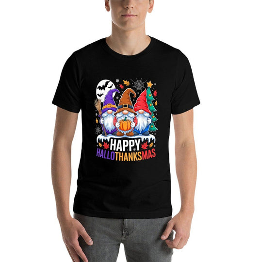 Happy Hallothanksmas Gnomes Lover Halloween Merry Christmas  Relaxed-fit T-Shirt