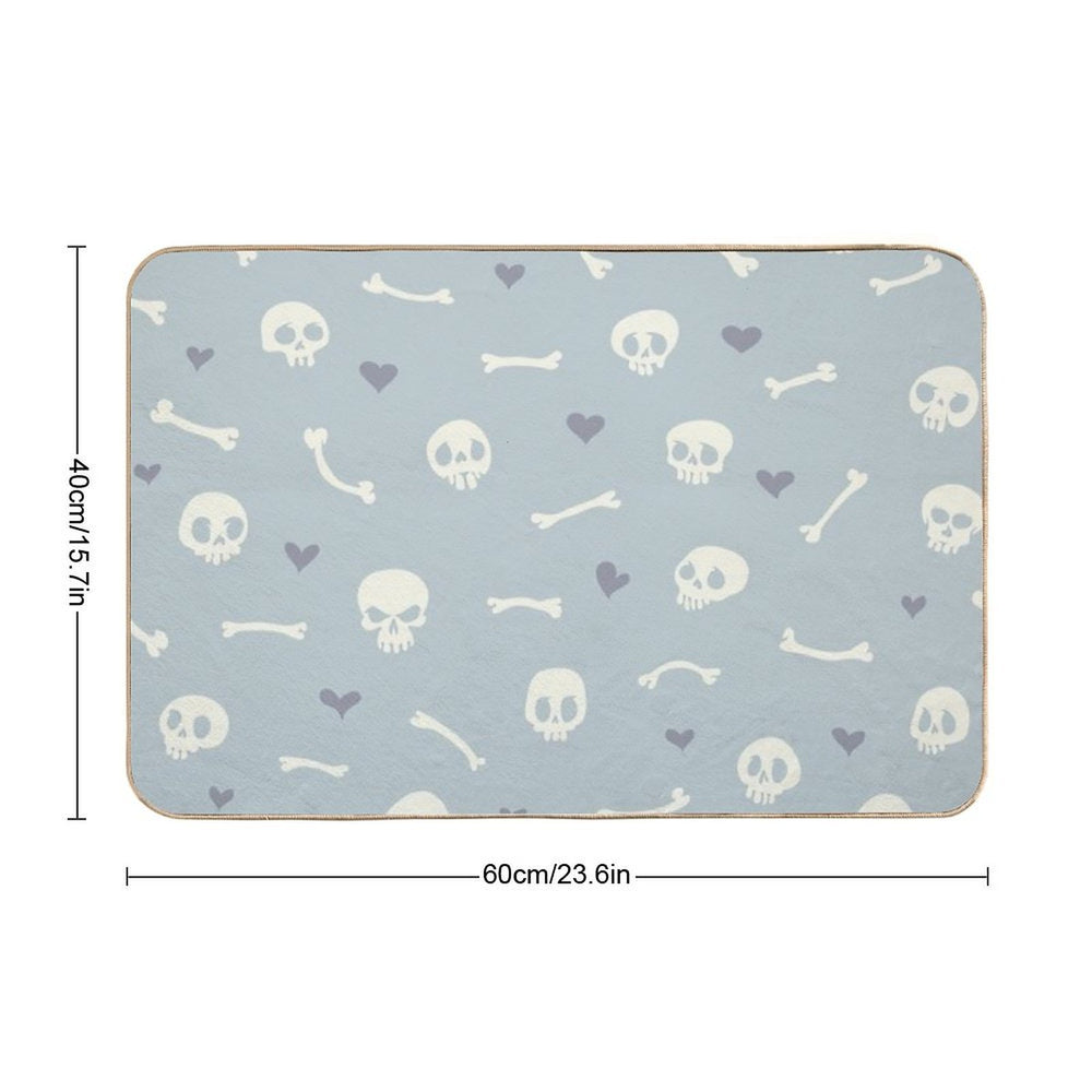 Cartoon Skulls with Hearts on Light Blue Background Seamless Pattern  Long-Lasting Bath Mat