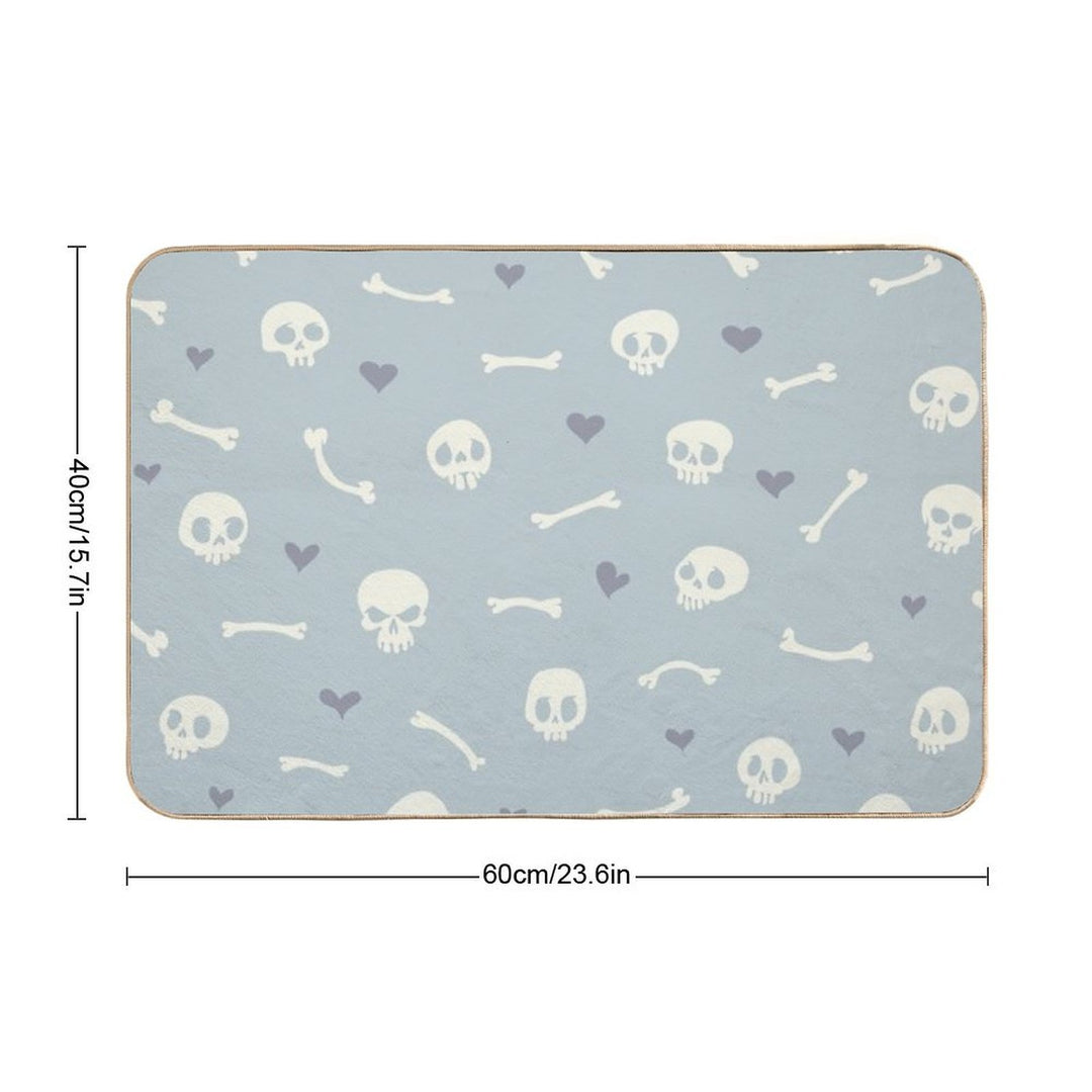 Cartoon Skulls with Hearts on Light Blue Background Seamless Pattern  Long-Lasting Bath Mat