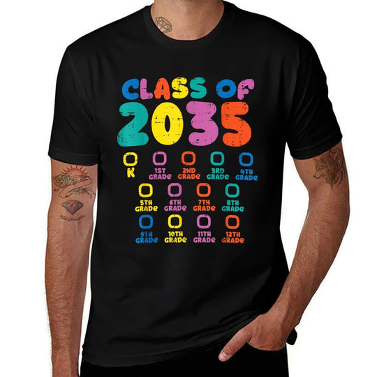 Colorful Class Of 2035 Checklist Kindergarten Grow With Me  Slim-fit Cut T-Shirt