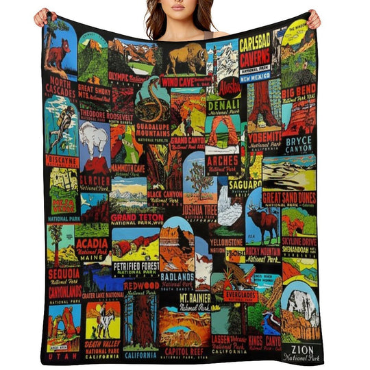 American National Parks Vintage Travel Decal Bomb Versatility Throw Blanket