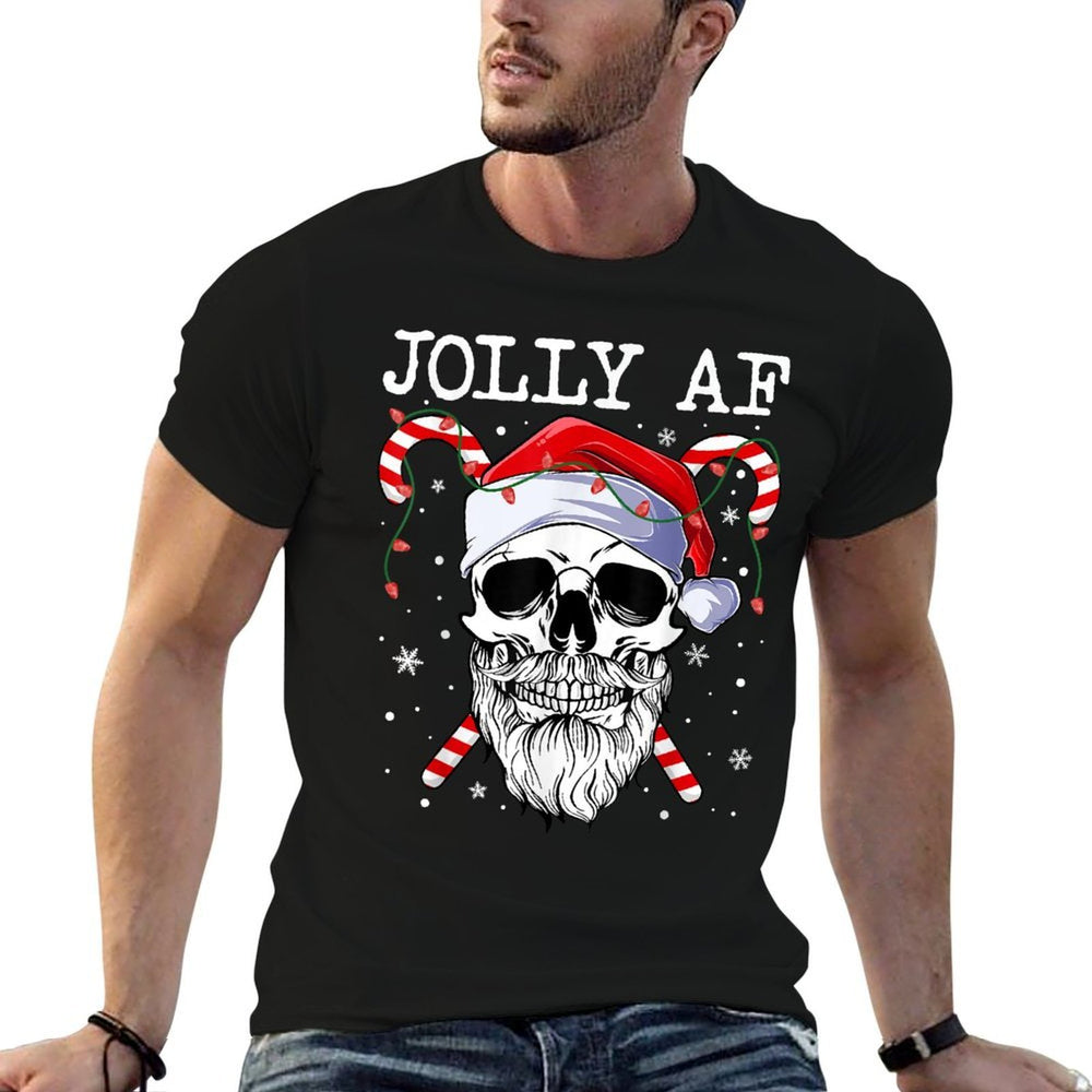 Jolly Af Christmas Skull Santa Hat Happy Xmas Holidays Retro  Lightweight T-Shirt