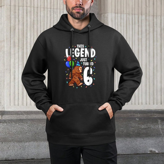 Bigfoot Birthday Party 6 Years Old Sasquatch Theme Boys Medium-Weight Fabric Hoodie