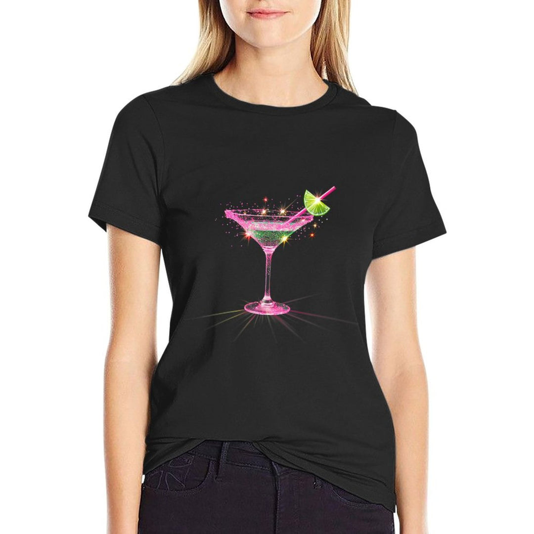Womens Pink Martini with Lime Cocktail Party Drinking  Lightweight T-Shirt