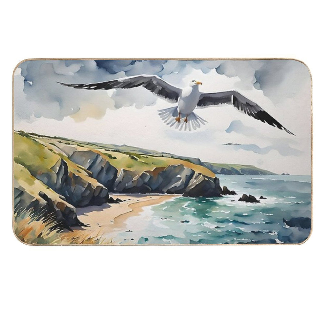 Sea Gull over The English Coast  Fade-Resistant Bath Mat