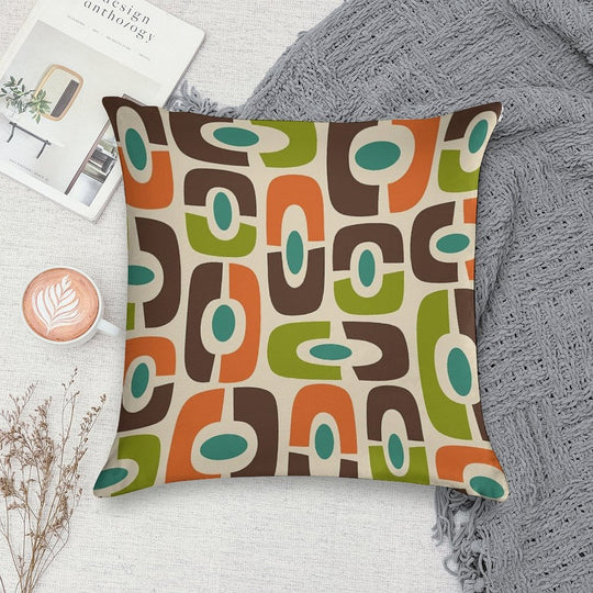 Mid Century Modern Cosmic Abstract Brown Blue Green Orange And Beige Soft Bedroom Essential Throw Pillow
