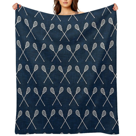 Lacrosse Crossed Sticks - Navy Durable Throw Blanket