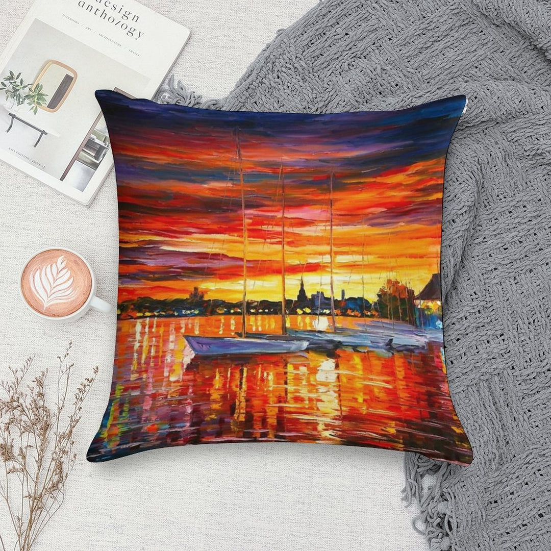 HELSINKI - SAILBOATS AT YACHT CLUB - Leonid Afremov CITYSCAPE Soft Easy Maintenance Throw Pillow