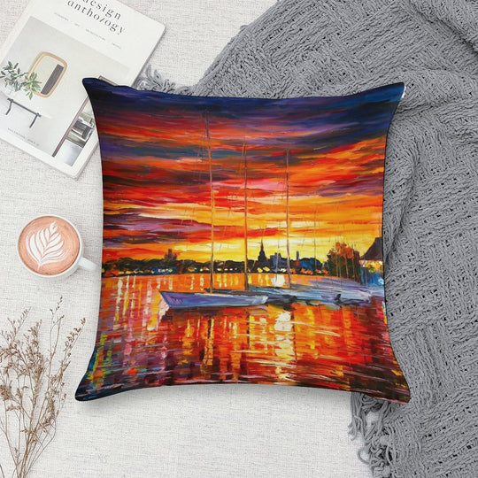 HELSINKI - SAILBOATS AT YACHT CLUB - Leonid Afremov CITYSCAPE Soft Easy Maintenance Throw Pillow