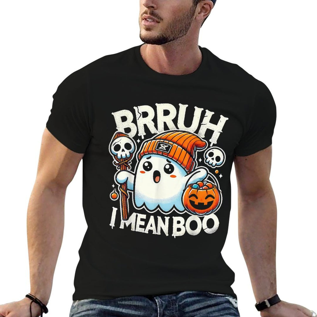 Bruh Ghost Halloween Cute Ghost Bruh I Mean Boo Candy Kids  Graphic-printed T-Shirt