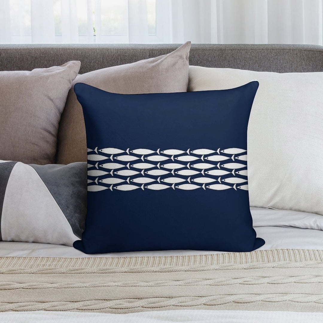 Fish Stripe 6 - Minimalist Midcentury Modern Fish in White And Nautical Navy Blue Soft Anti-Pilling Throw Pillow