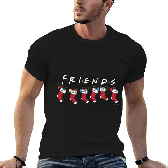 Friends Christmas Group Holiday Stockings Vintage Banner Comfortable T-Shirt