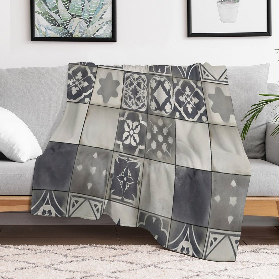 Vintage Geometric Tile Pattern Design Premium Throw Blanket