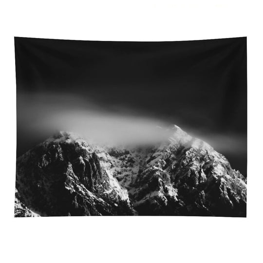 Black And White Long Exposure of Clouds Above Mountain Tapestry